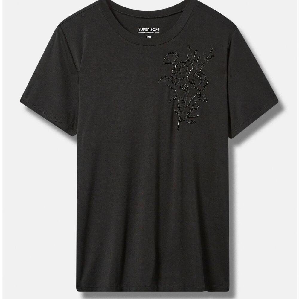 Torrid Line Beaded Botanical Perfect Super Soft Crew Neck Tee, NWT, 2X